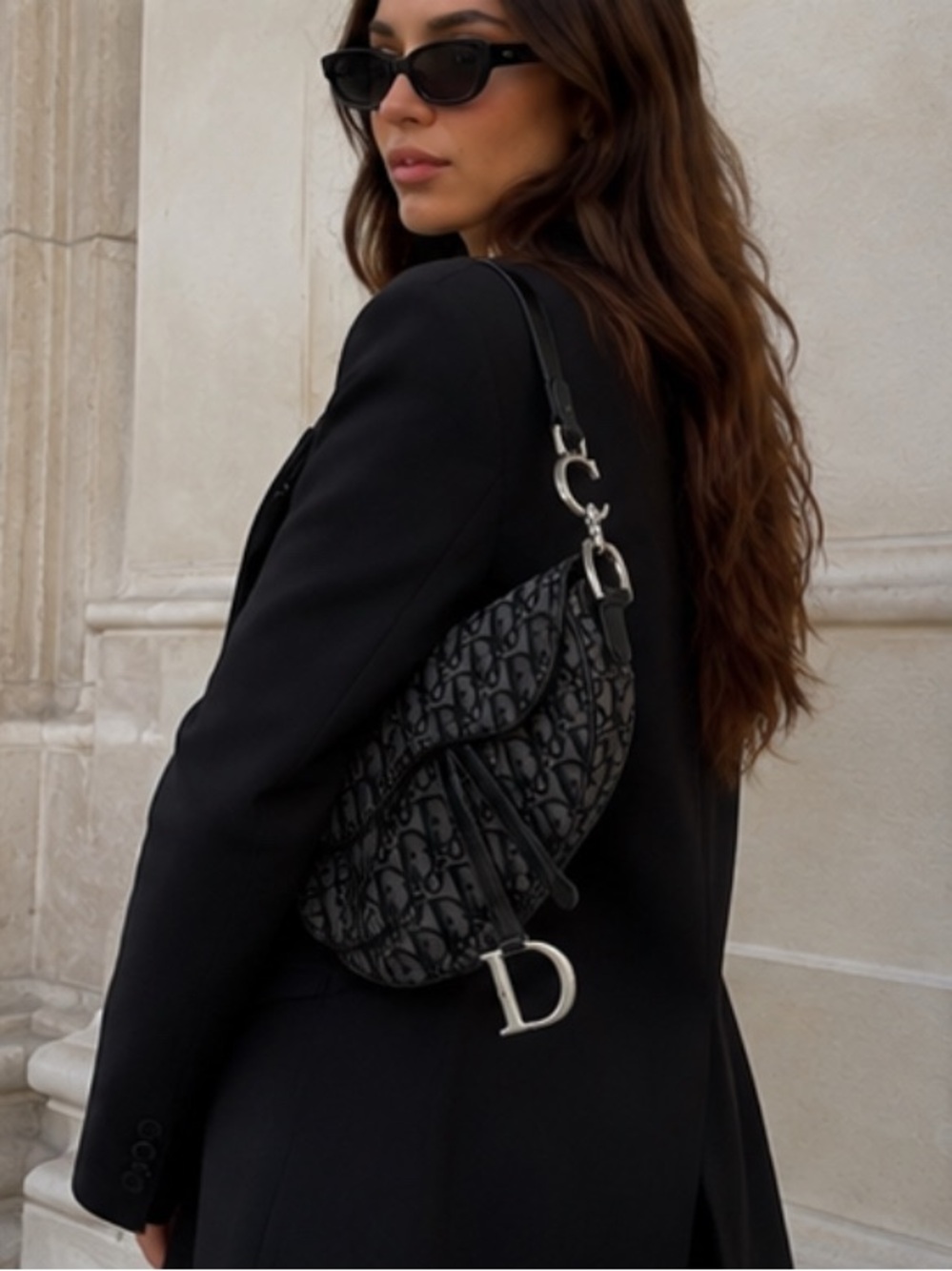 Dior Black Saddle Shoulder Bag with Monogram